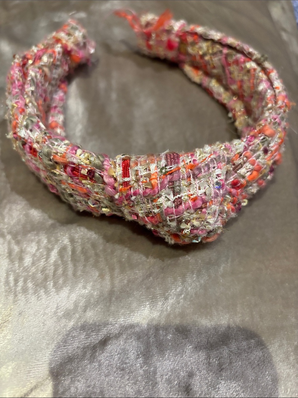 Lele Sadoughi Pink & Orange Tweed Knotted Headband